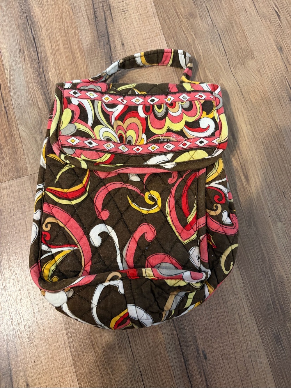 Vera Bradley Quilted Backpack in Brown, Coral, Yellow and White